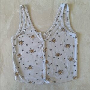 pacsun women’s daisy print white tank top size small medium